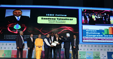 Mr Sandeep Talaulicar, MD Jakson Hospitality on being awarded the IGBC Fellowship by India Green Building Council for his outstanding work on Environment Sustainability. Mr Talaulicar received the award at a glittering ceremony organized at India Green